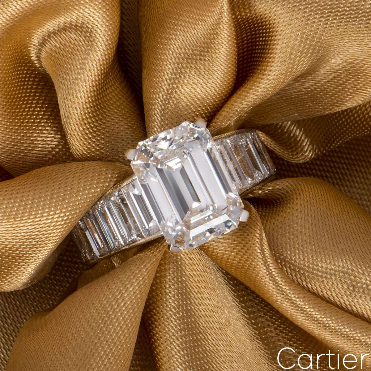 Ale Staat Skim Cartier Platinum Emerald Cut Diamond Ring 4.12ct E/VVS2 | Rich Diamonds